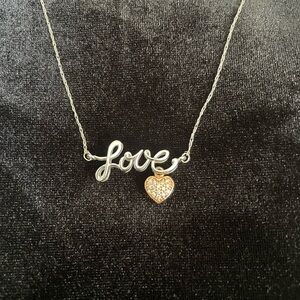 14K White Gold 10CTW  Diamond Love Pendant Necklace